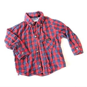 OSHKOSH B'GOSH Vintage Kids Red & Blue Plaid Button Down Shirt Size 18 Months